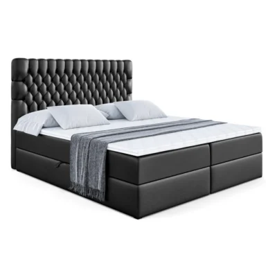 ALTDECOR Boxspringbett NOEL in Schwarz Hochglanz, Liegefläche 120x200 cm – Bonellfederkern