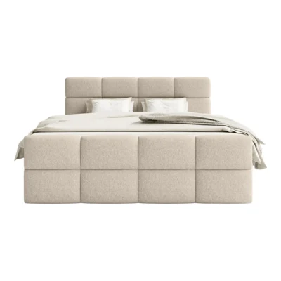 Fedve Boxspringbett ALZEA in Beige, Liegefläche 140x200 cm – mit Bettkasten, Bonellfederkern