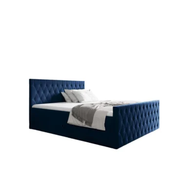 Fun Möbel Boxspringbett ASHER in Blau, Liegefläche 120x200 cm – mit Bettkasten, Taschenfederkern