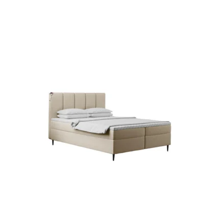 Kaiser Möbel Boxspringbett ADEL in Beige, Liegefläche 200x200 cm – mit Bettkasten, Bonellfederkern