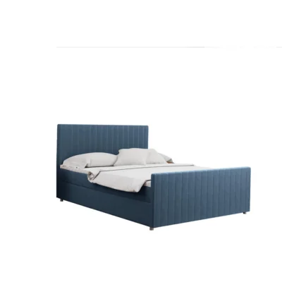 Kaiser Möbel Boxspringbett LATINO in Blau, Liegefläche 120x200 cm – mit Bettkasten, Taschenfederkern