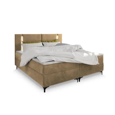 MASSENO Boxspringbett ALBA in Beige, Liegefläche 140x200 cm – mit Bettkasten