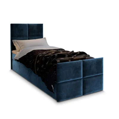MASSENO Boxspringbett ARIEL 100 in Blau, Liegefläche 100x200 cm – mit Bettkasten