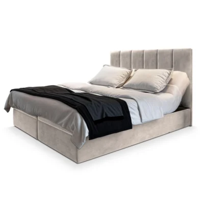 MASSENO Boxspringbett BARINO in Beige, Liegefläche 140x200 cm – mit Bettkasten