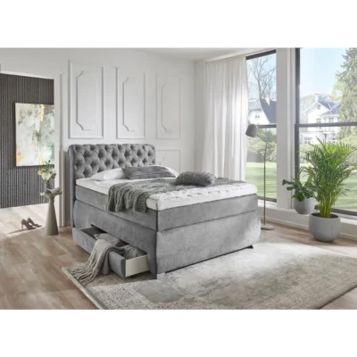 MID.YOU Boxspringbett OPTIK in Grau, Liegefläche 140x200 cm – Taschenfederkern