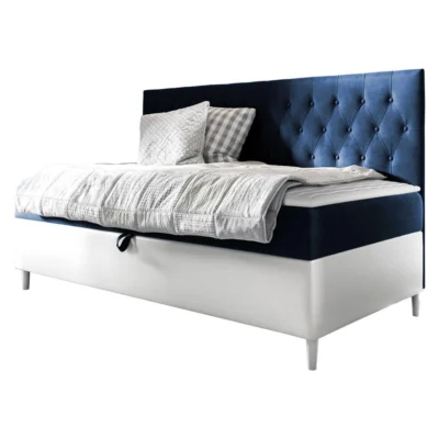 MIRJAN24 Boxspringbett FILIP JUNIOR 2 in Weiß, Blau, Liegefläche 80x200 cm – mit Bettkasten, Bonellfederkern
