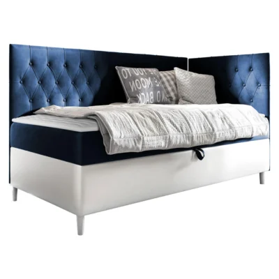 MIRJAN24 Boxspringbett FILIP JUNIOR 3 in Weiß, Blau, Liegefläche 80x200 cm – mit Bettkasten, Bonellfederkern