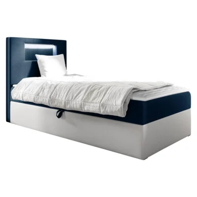 MIRJAN24 Boxspringbett GOLD JUNIOR 1 in Weiß, Blau, Liegefläche 80x200 cm – mit Bettkasten, Bonellfederkern