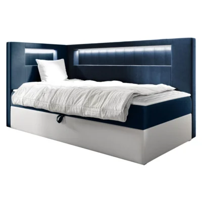 MIRJAN24 Boxspringbett GOLD JUNIOR 3 in Weiß, Blau, Liegefläche 80x200 cm – mit Bettkasten, Bonellfederkern