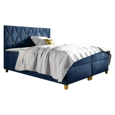 MIRJAN24 Boxspringbett INEZ in Blau, Liegefläche 140x200 cm – mit Bettkasten, Bonellfederkern