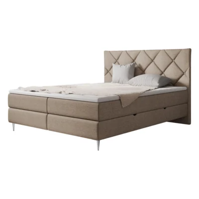 MIRJAN24 Boxspringbett LETRA in Hellbraun, Chrom, Liegefläche 140x200 cm – mit Bettkasten, Bonellfederkern
