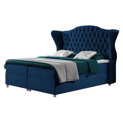 MIRJAN24 Boxspringbett LIVIA in Blau, Liegefläche 120x200 cm – mit Bettkasten, Topperhöhe 2 cm