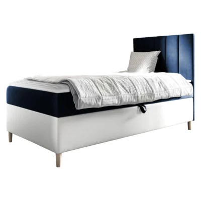 MIRJAN24 Boxspringbett MAJA JUNIOR 1 in Weiß, Blau, Liegefläche 80x200 cm – mit Bettkasten, Bonellfederkern