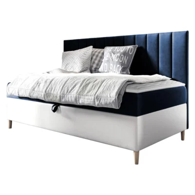 MIRJAN24 Boxspringbett MAJA JUNIOR 2 in Weiß, Blau, Liegefläche 80x200 cm – mit Bettkasten, Bonellfederkern