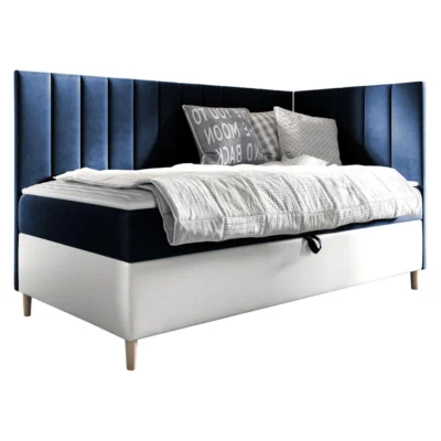MIRJAN24 Boxspringbett MAJA JUNIOR 3 in Weiß, Blau, Liegefläche 80x200 cm – mit Bettkasten, Bonellfederkern