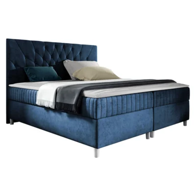 MIRJAN24 Boxspringbett PROWANSJA in Blau, Liegefläche 140x200 cm – mit Bettkasten, Bonellfederkern