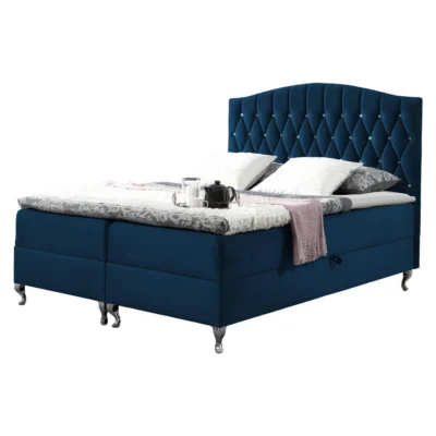 MIRJAN24 Boxspringbett PUERTO in Blau, Liegefläche 120x200 cm – mit Bettkasten, Topperhöhe 2 cm