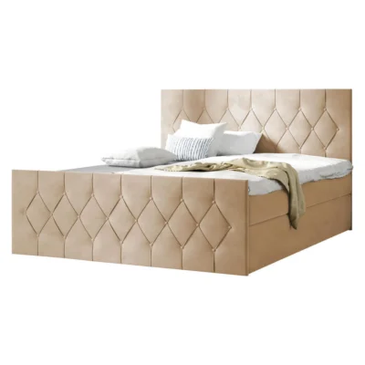 MIRJAN24 Boxspringbett SKY LUX in Beige, Liegefläche 120x200 cm – mit Bettkasten, Bonellfederkern