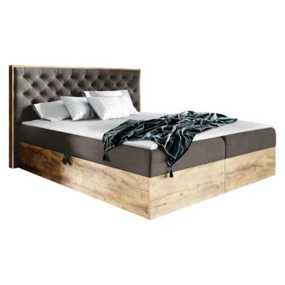 MIRJAN24 Boxspringbett WOOD 3 in Dunkelgrau, Liegefläche 120x200 cm – mit Bettkasten, Bonellfederkern
