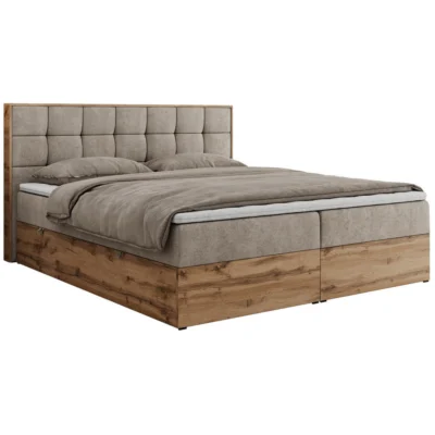 MKS Boxspringbett ALBERO in Beige, Liegefläche 120x200 cm – mit Bettkasten, Taschenfederkern