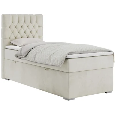 MKS Boxspringbett PERA in Beige, Liegefläche 90x200 cm – mit Bettkasten