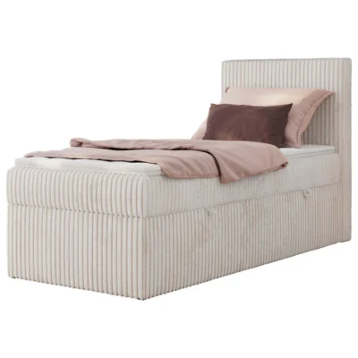 MKS Boxspringbett TILIANO in Beige, Liegefläche 90x200 cm – mit Bettkasten, Taschenfederkern