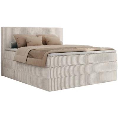 MKS Boxspringbett TILIANO KING in Beige, Liegefläche 140x200 cm – mit Bettkasten, Taschenfederkern