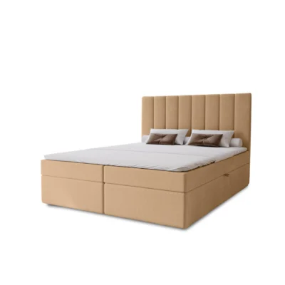 Marpur Boxspringbett NERO in Beige, Liegefläche 120x200 cm – mit Bettkasten, Bonellfederkern