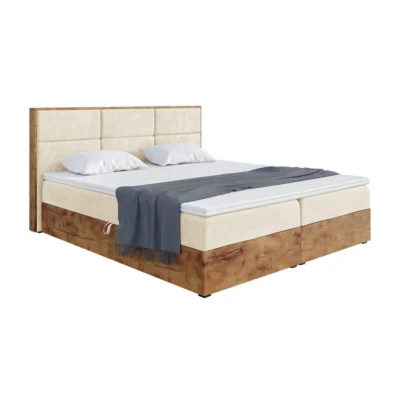 Meblini Boxspringbett LOFTY 2 in Beige, Liegefläche 120x200 cm – mit Bettkasten, Topperhöhe 5 cm