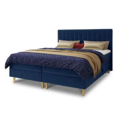Sofnet Boxspringbett GOLD in Blau, Liegefläche 140x200 cm – mit Bettkasten, Bonellfederkern