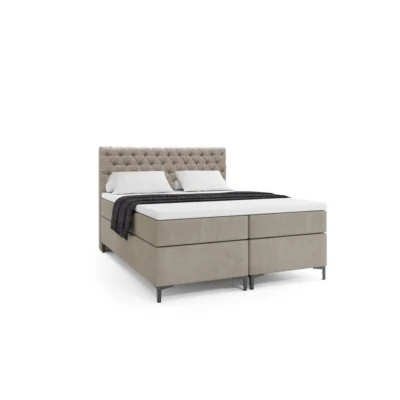 VLR BEDS Boxspringbett CHESTERFIELD PLUS in Beige, Liegefläche 140x200 cm – mit Bettkasten, Taschenfederkern