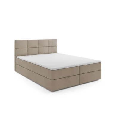 VLR BEDS Boxspringbett OSLO 160 in Beige, Liegefläche 160x200 cm – mit Bettkasten, Bonellfederkern