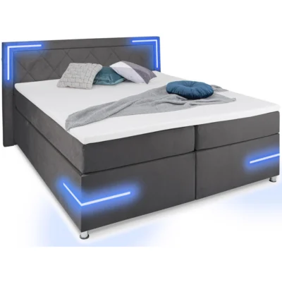 wonello Boxspringbett ARIZONA in Anthrazit, Liegefläche 160x200 cm – mit Bettkasten, Taschenfederkern
