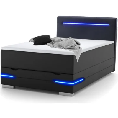 wonello Boxspringbett DALLAS in Schwarz, Liegefläche 90x200 cm – mit Bettkasten, Bonellfederkern