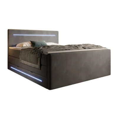 wonello Boxspringbett LAUREL in Anthrazit, Liegefläche 180x200 cm – mit Bettkasten, Taschenfederkern