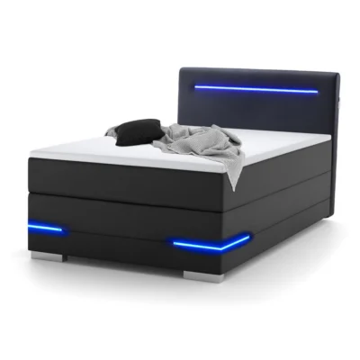 wonello Boxspringbett LENNOX in Schwarz, Liegefläche 90x200 cm – Bonellfederkern