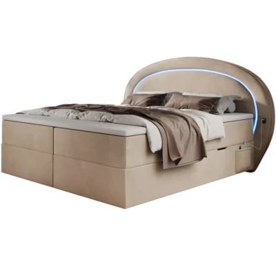 wonello Boxspringbett ORION in Beige, Liegefläche 160x200 cm – mit Bettkasten, Bonellfederkern