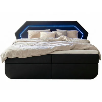 wonello Boxspringbett PHOENIX in Schwarz, Liegefläche 160x200 cm – mit Bettkasten